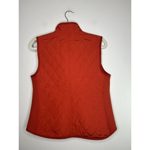 Talbots Woman Quilted Vest Red Orange Pockets Casual Full Zip Size Medium - Picture 6 of 9